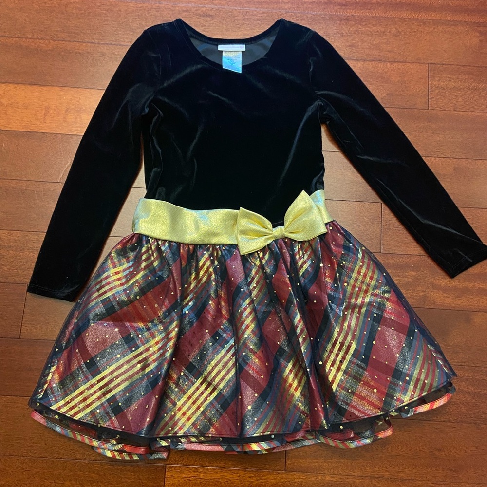 Bonnie Jean Black Velvet Dress with Gold Accent